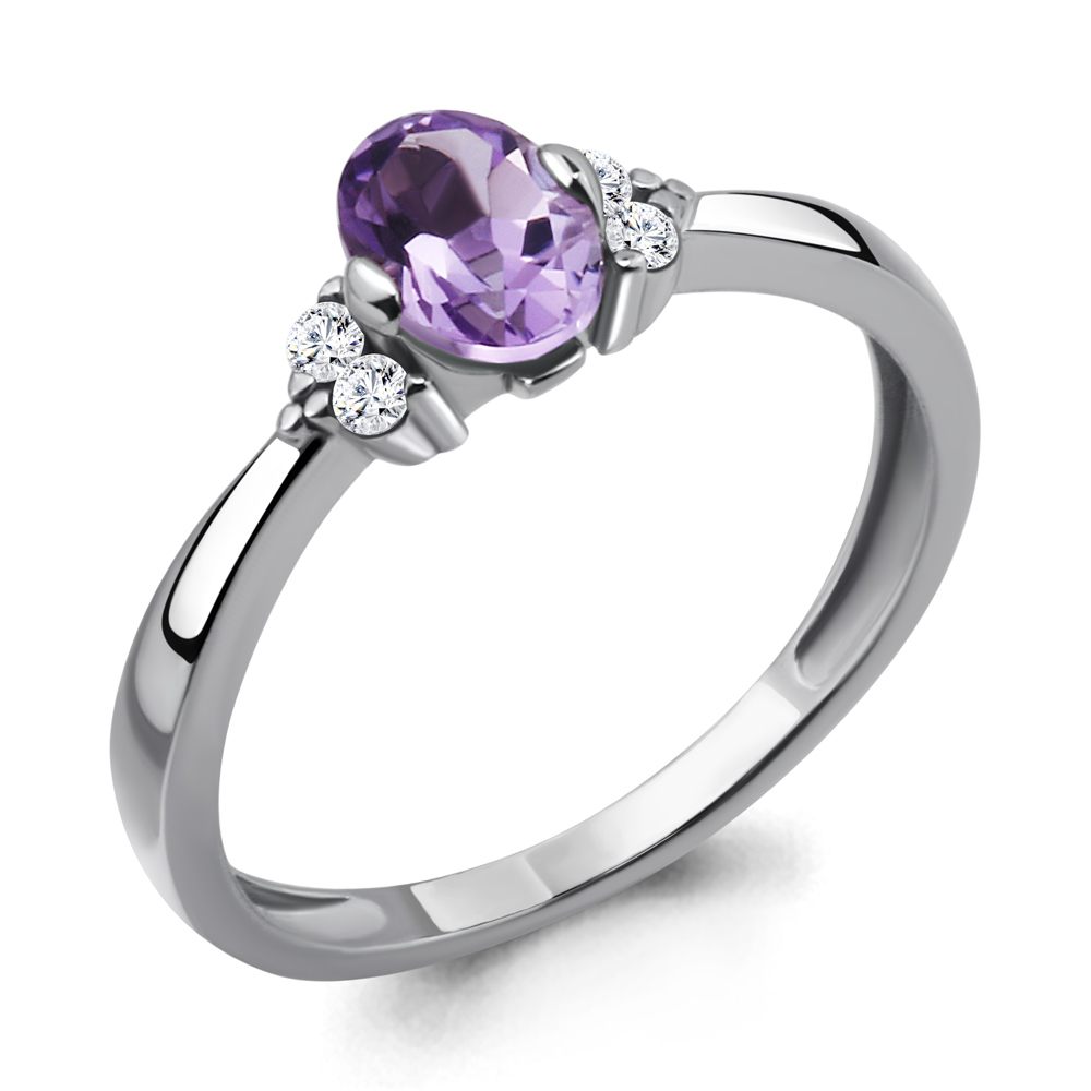 6523604А Кольцо из Серебра с аметистом, фианитами