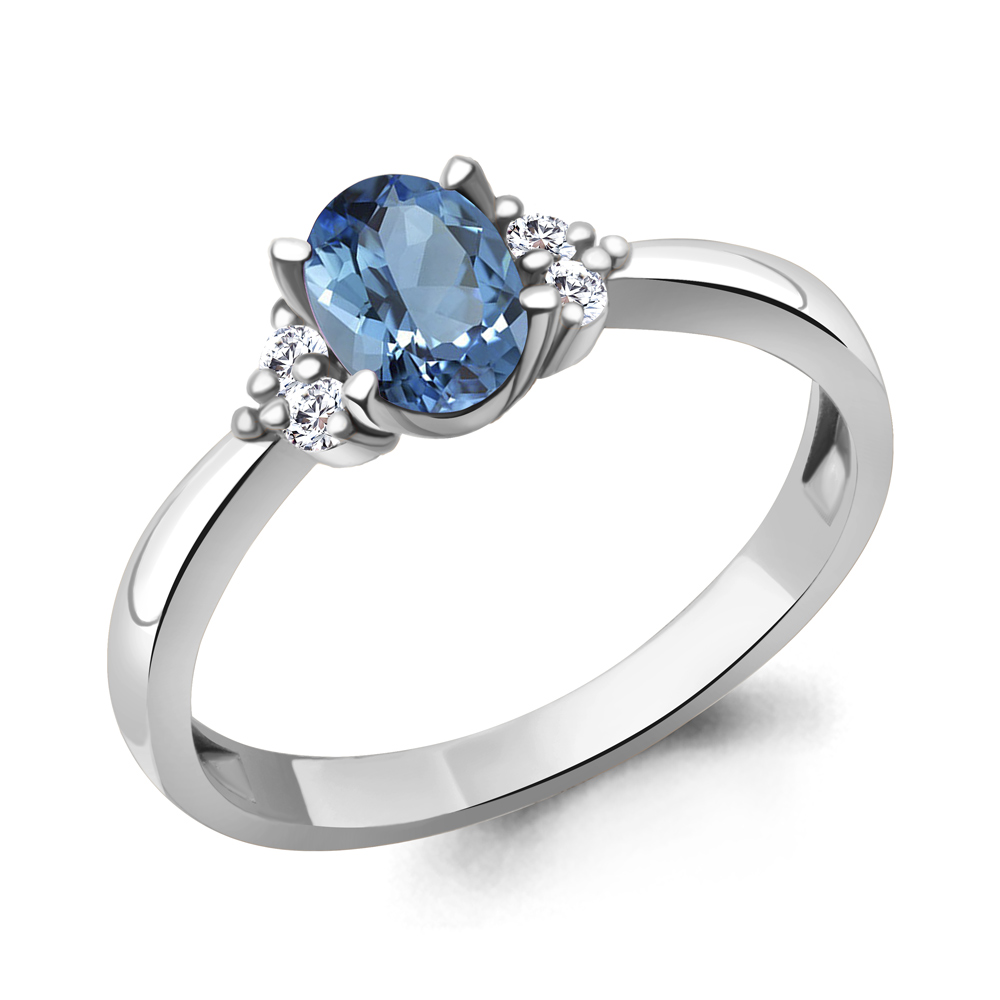 6523605А Кольцо из Серебра с топазом свисс блю, фианитами