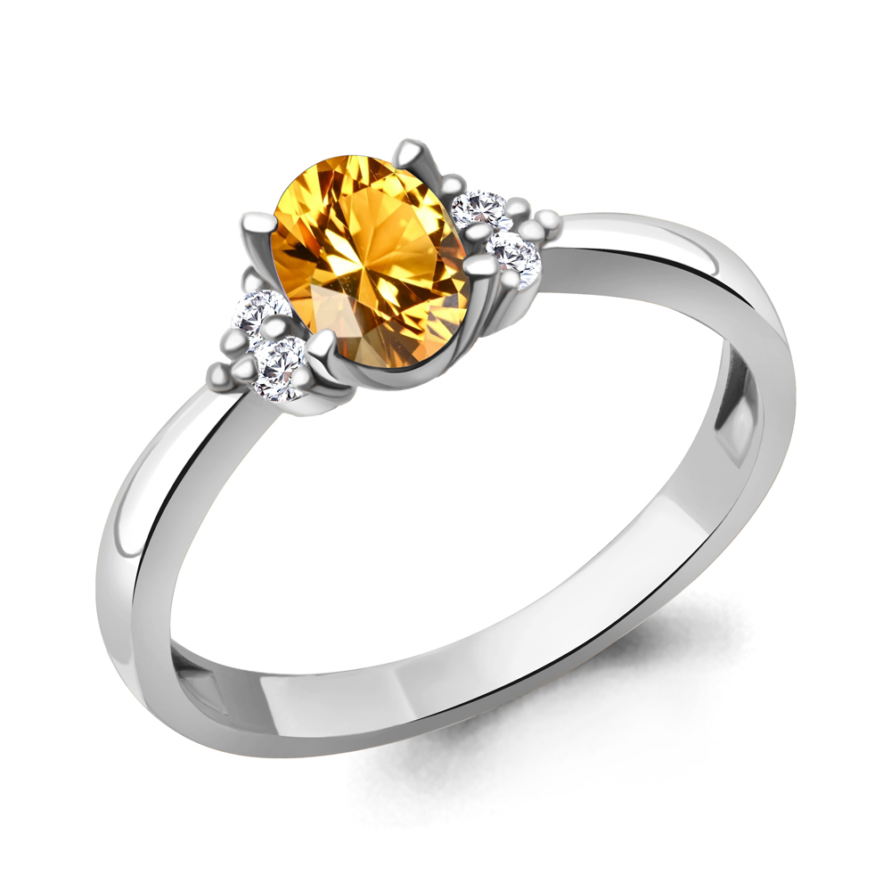 6523606А Кольцо из Серебра с фианитами, цитрином