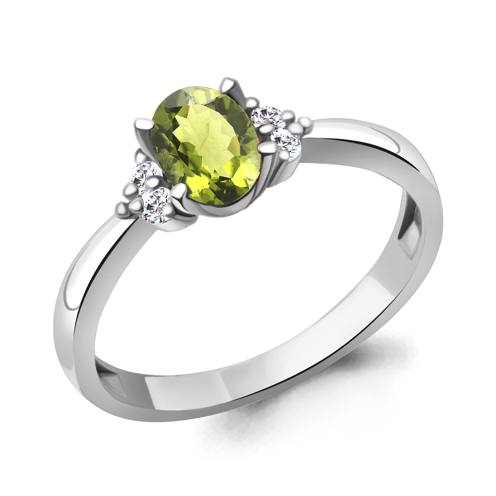 6523607А Кольцо из Серебра с фианитами, хризолитом