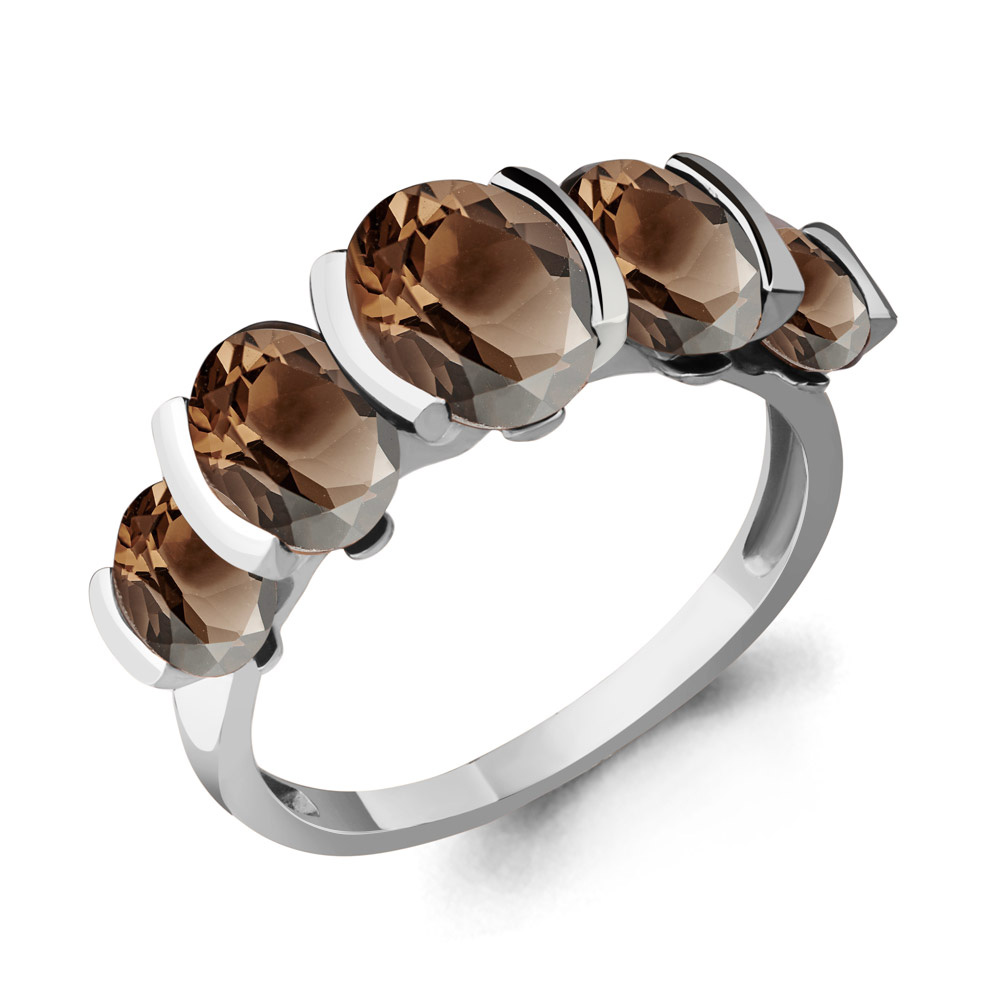 6523701 Кольцо из Серебра с кварцами дымчатыми