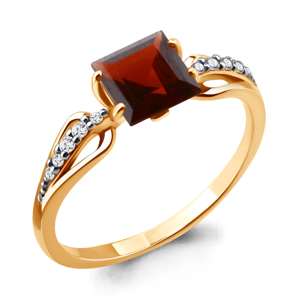 6524103А Кольцо из Золота с гранатом, фианитами