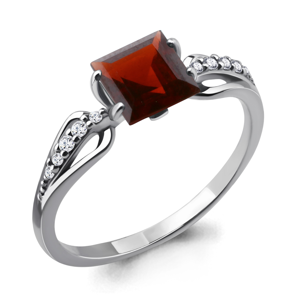 6524103А Кольцо из Серебра с гранатом, фианитами