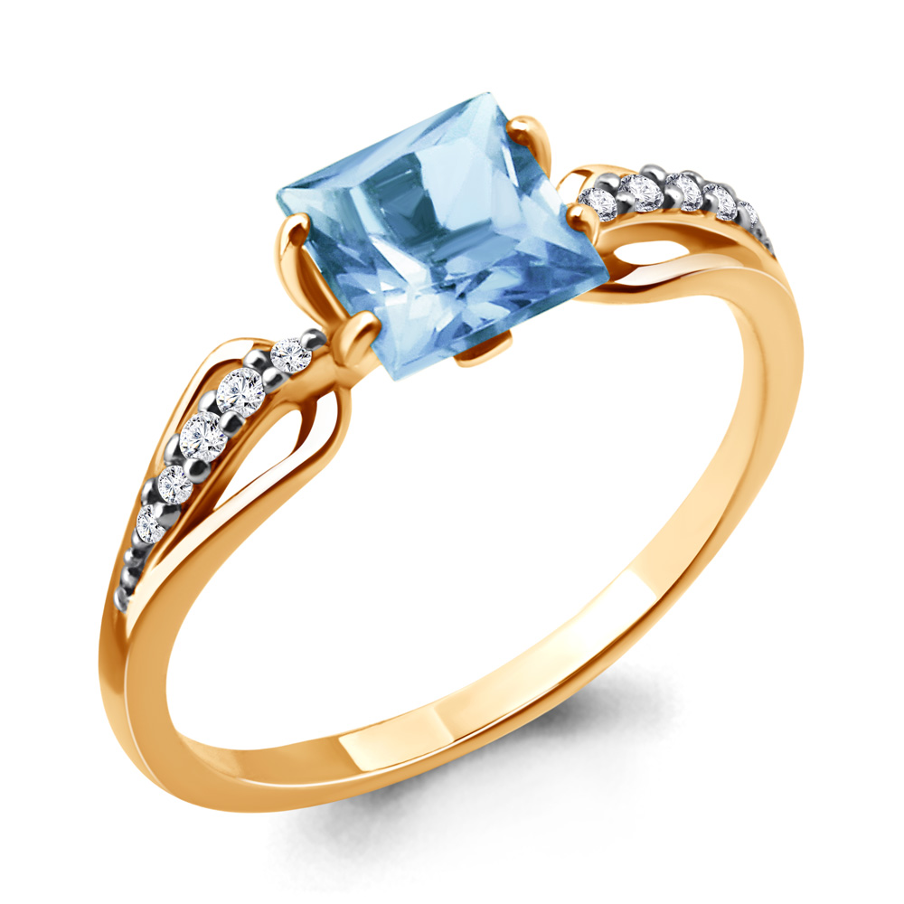 6524105А Кольцо из Золота с топазом свисс блю, фианитами