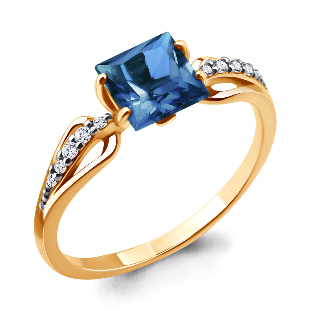 6524108А Кольцо из Золота с топазом лондон блю, фианитами