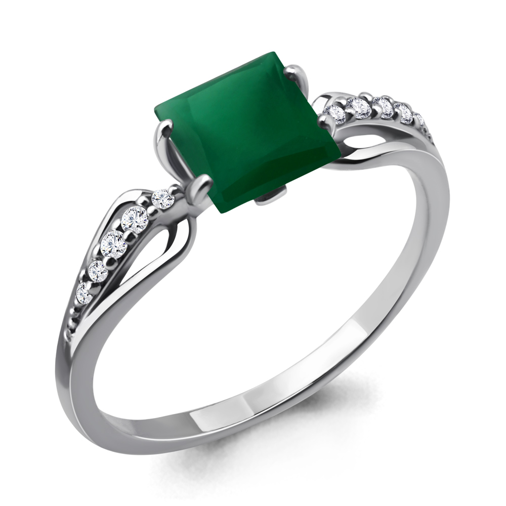 6524109А Кольцо из Серебра с агатом, фианитами