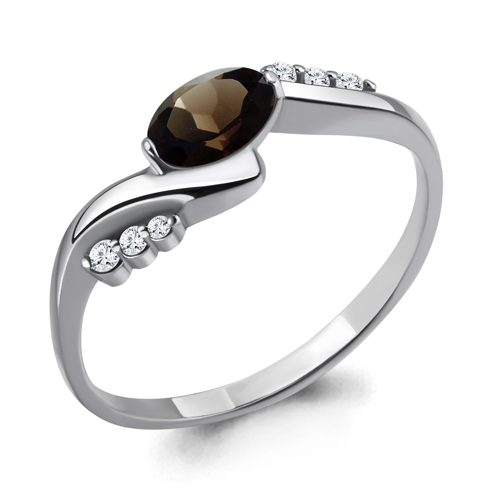 6525301А Кольцо из Серебра с кварцем дымчатым, фианитами