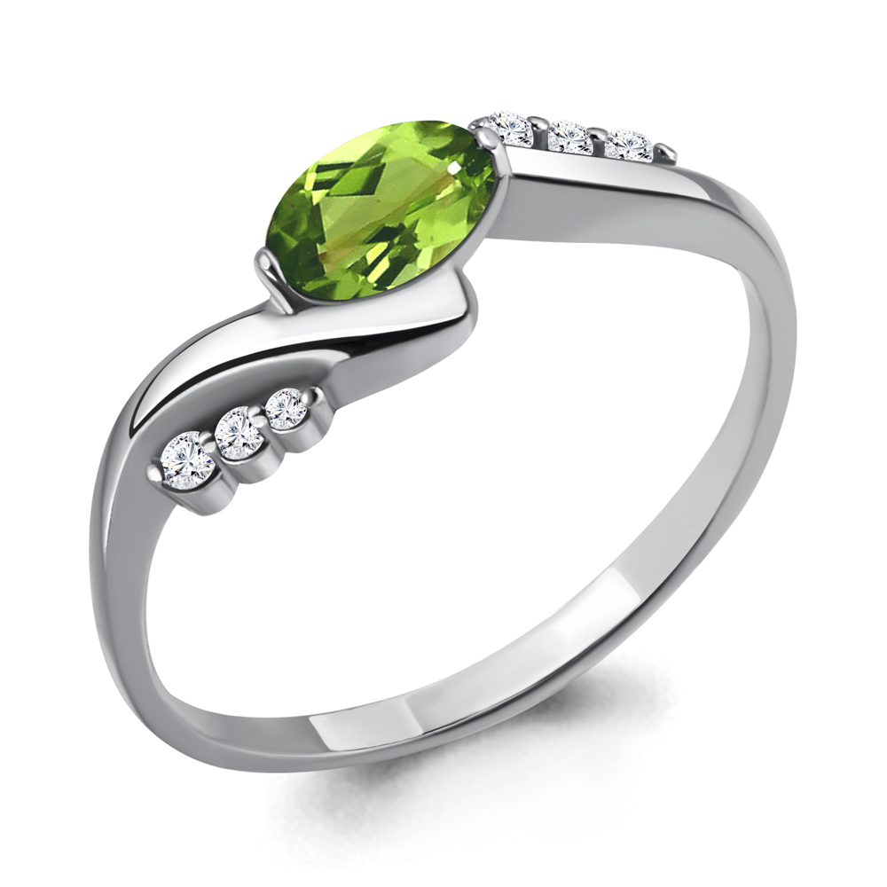 6525307А Кольцо из Серебра с фианитами, хризолитом