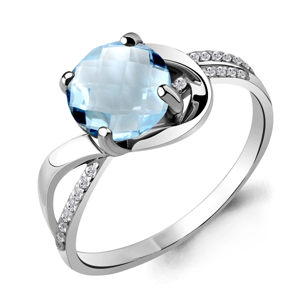 6527602А Кольцо из Серебра с топазом скай блю, фианитами
