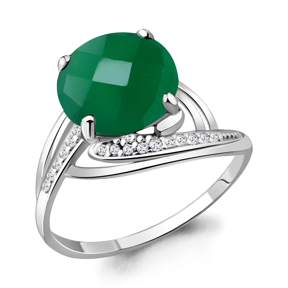 6527709А Кольцо из Серебра с агатом, фианитами