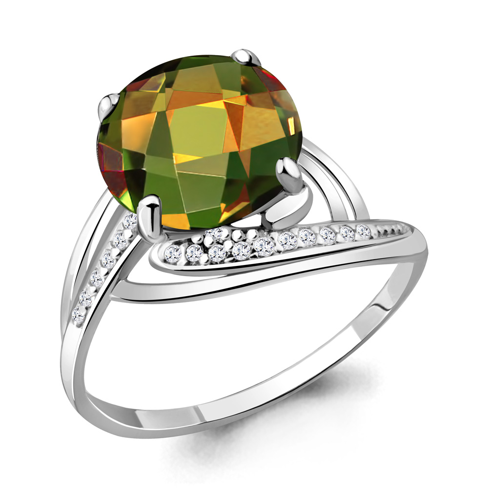 6527719А Кольцо из Серебра с султанитом иск., фианитами