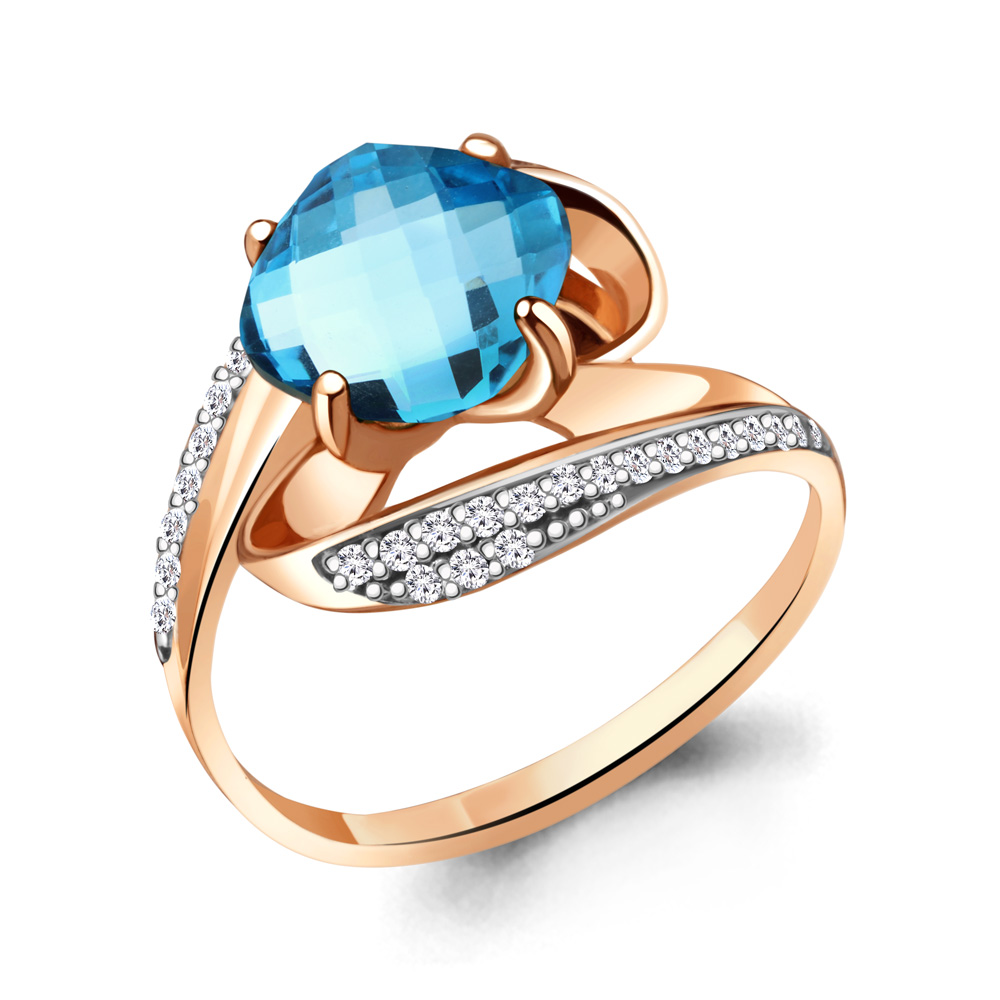 6528402А Кольцо из Золота с топазом скай блю, фианитами