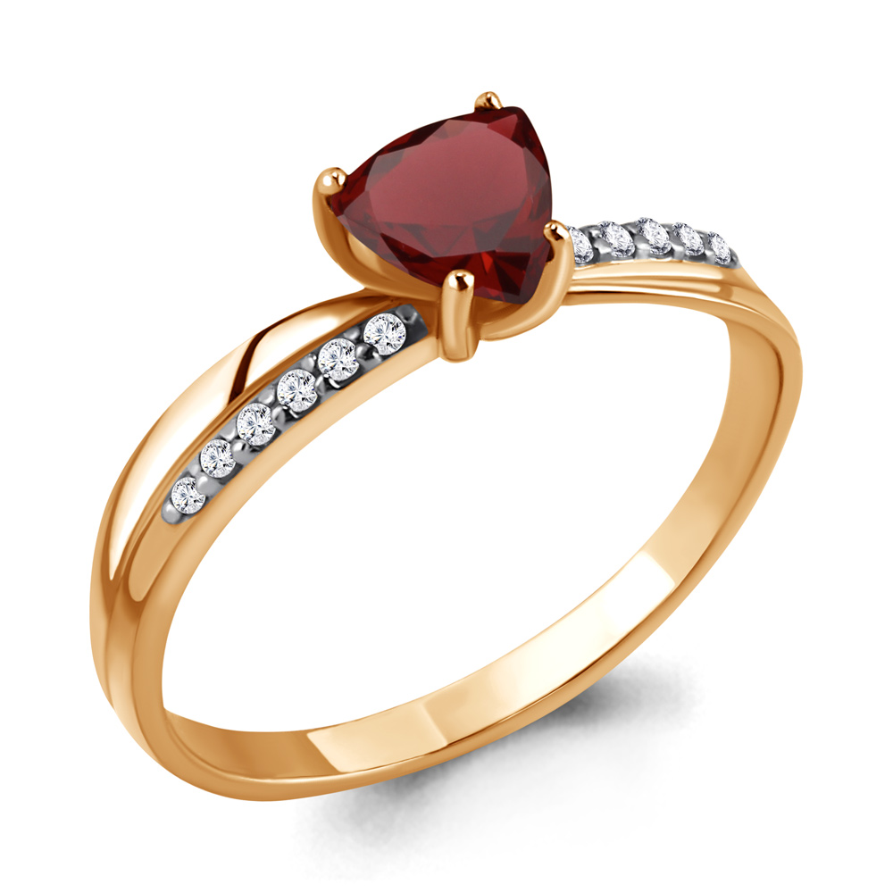 6532003А Кольцо из Золота с гранатом, фианитами