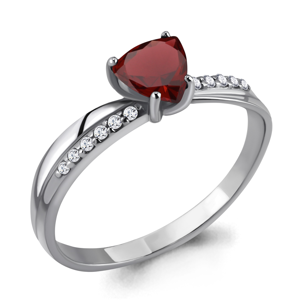 6532003А Кольцо из Серебра с гранатом, фианитами