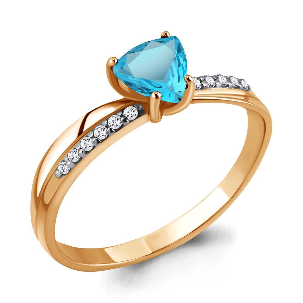 6532005А Кольцо из Золота с топазом свисс блю, фианитами