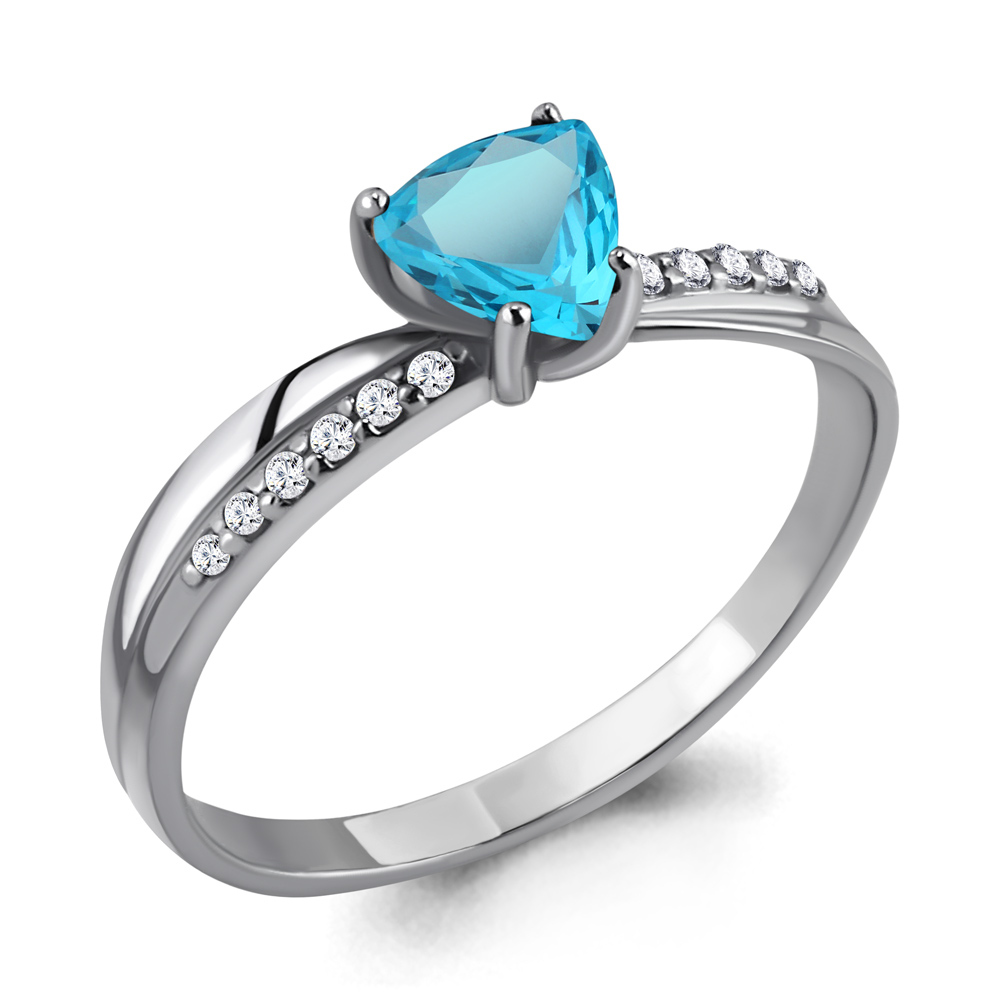6532005А Кольцо из Серебра с топазом свисс блю, фианитами