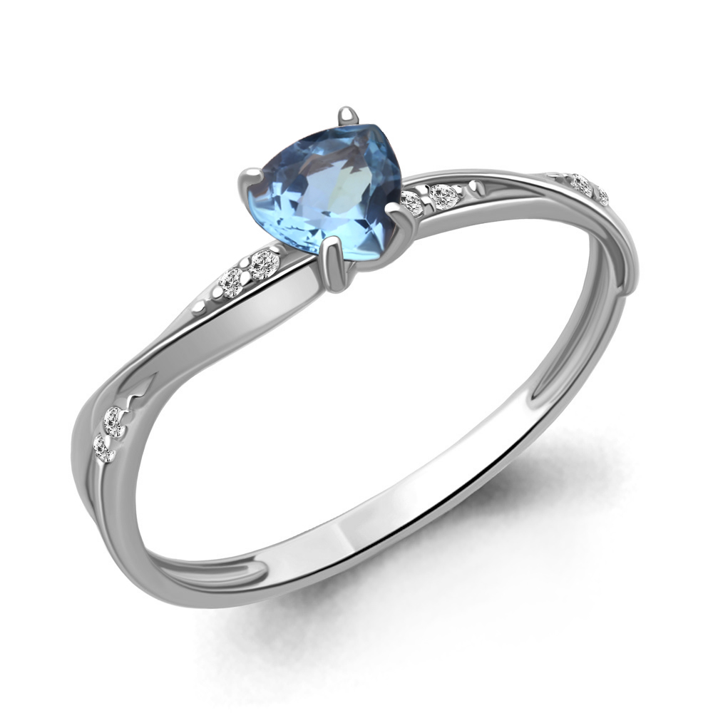 6532105А Кольцо из Серебра с топазом свисс блю, фианитами