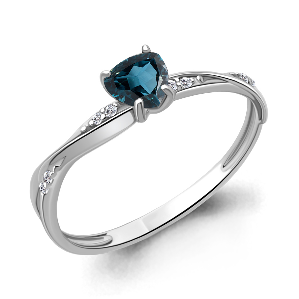 6532108А Кольцо из Серебра с топазом лондон блю, фианитами