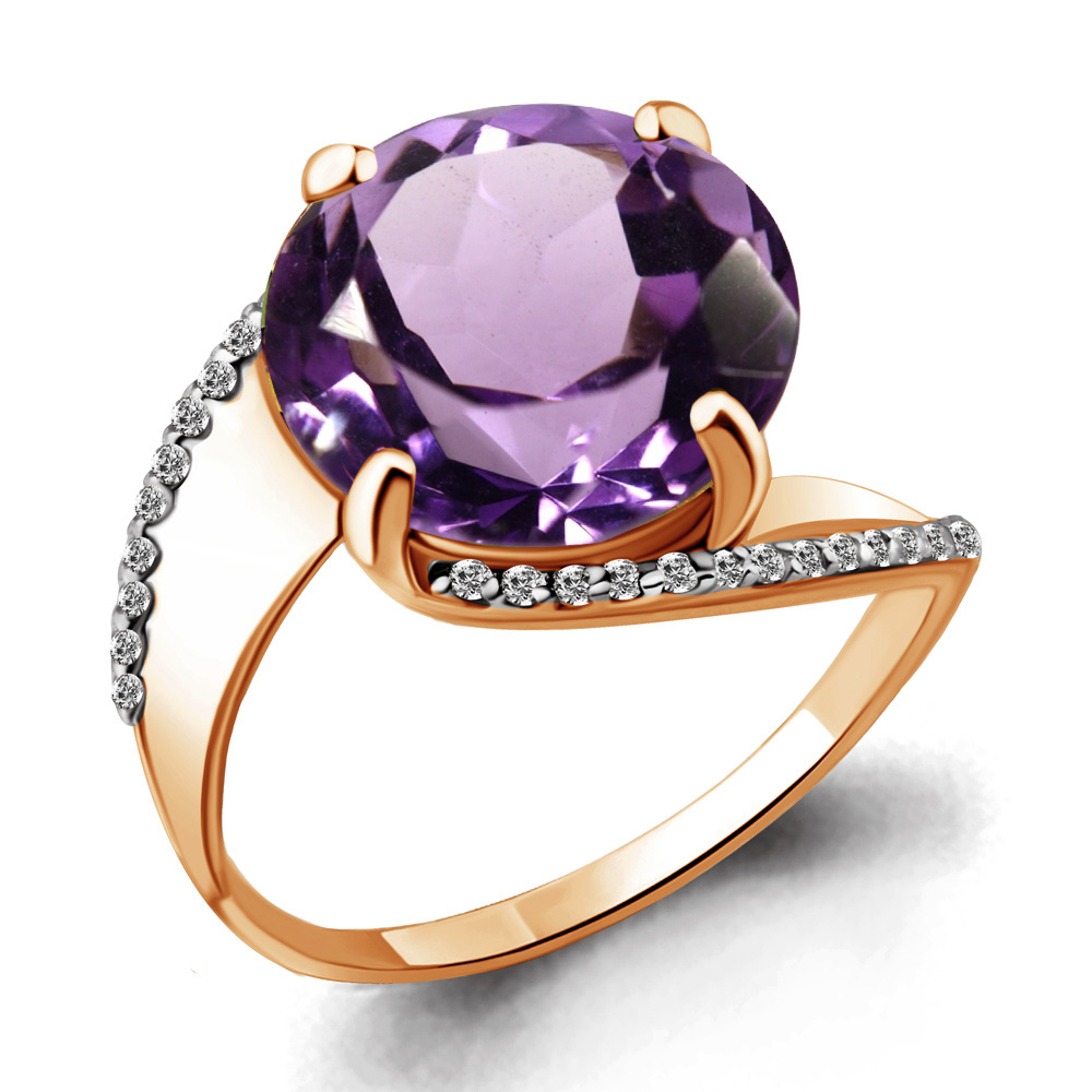 6534204А Кольцо из Золота с аметистом, фианитами