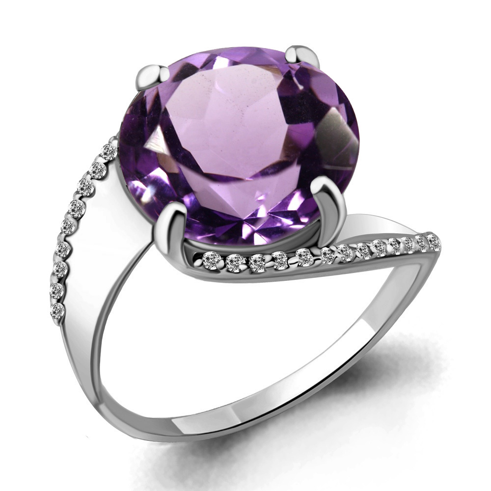 6534204А Кольцо из Серебра с аметистом, фианитами