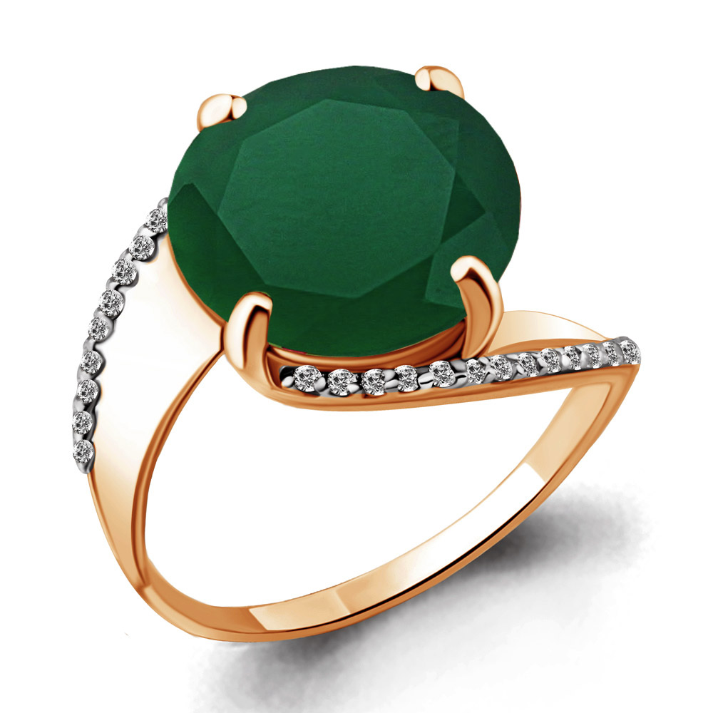 6534209А Кольцо из Золота с агатом, фианитами