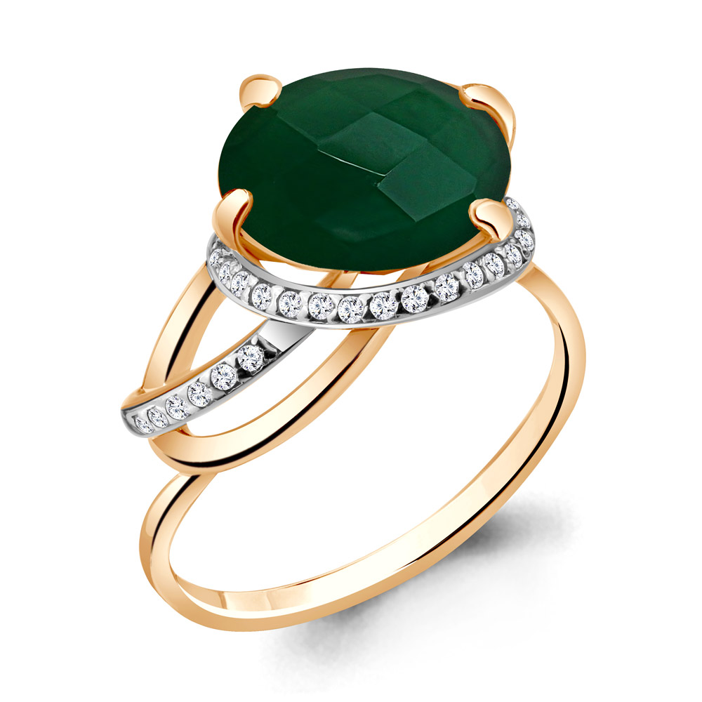 6534309А Кольцо из Золота с агатом, фианитами