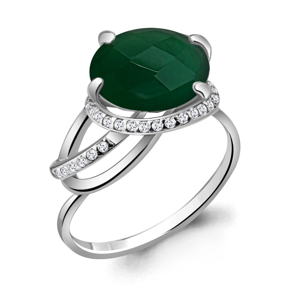 6534309А Кольцо из Серебра с агатом, фианитами