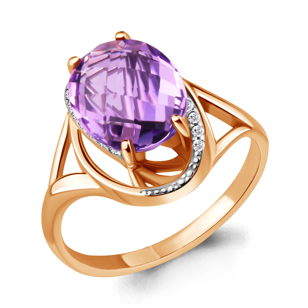 6534404А Кольцо из Золота с аметистом, фианитами