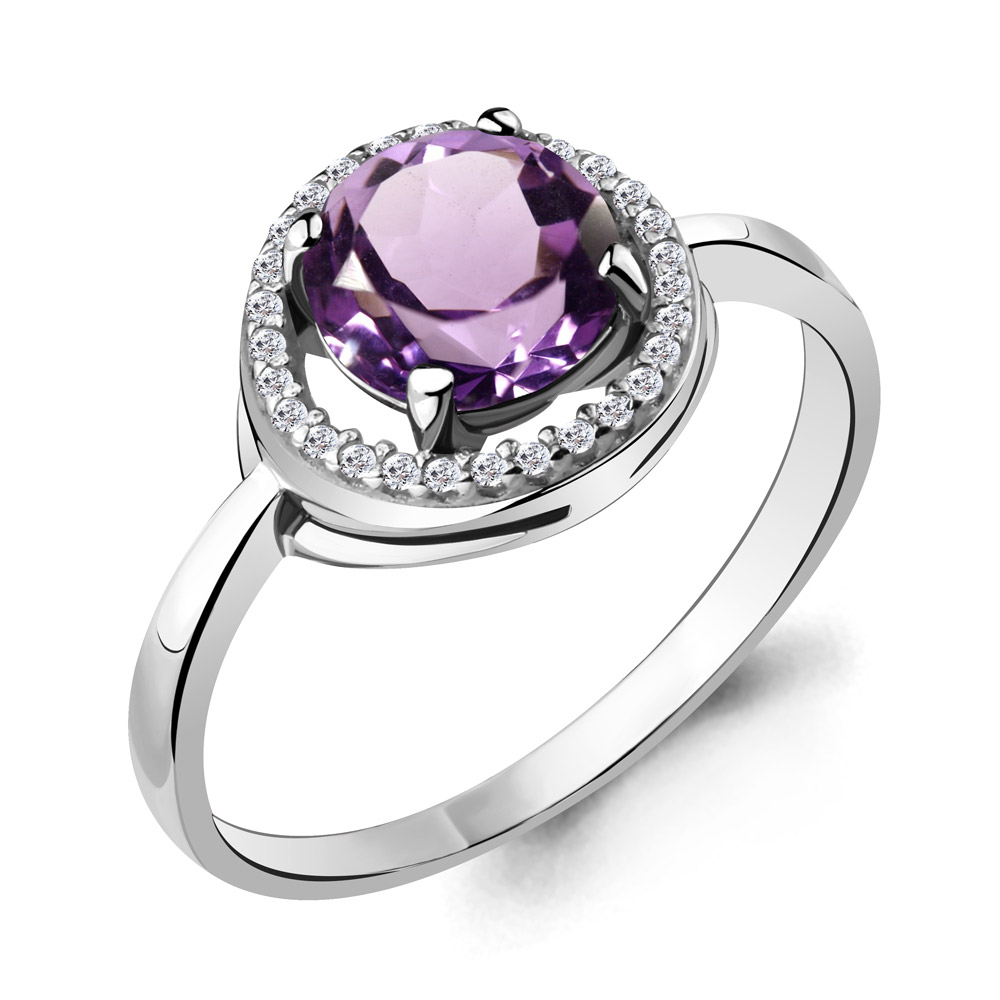 6535304А Кольцо из Серебра с аметистом, фианитами