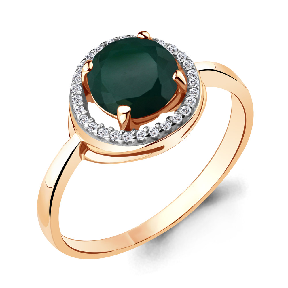 6535309А Кольцо из Золота с агатом, фианитами