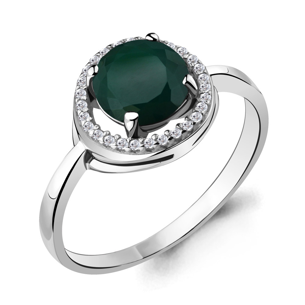 6535309А Кольцо из Серебра с агатом, фианитами