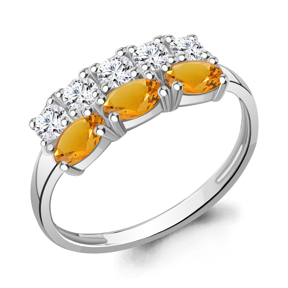 6535506А Кольцо из Серебра с фианитами, цитринами