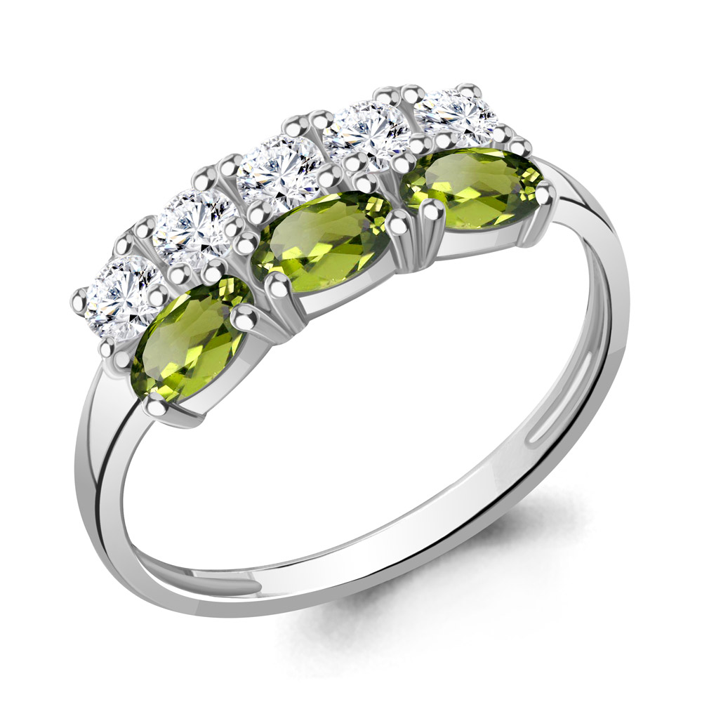 6535507А Кольцо из Серебра с фианитами, хризолитами