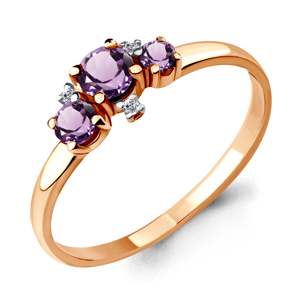 6535604 Кольцо из Золота с аметистами, фианитами