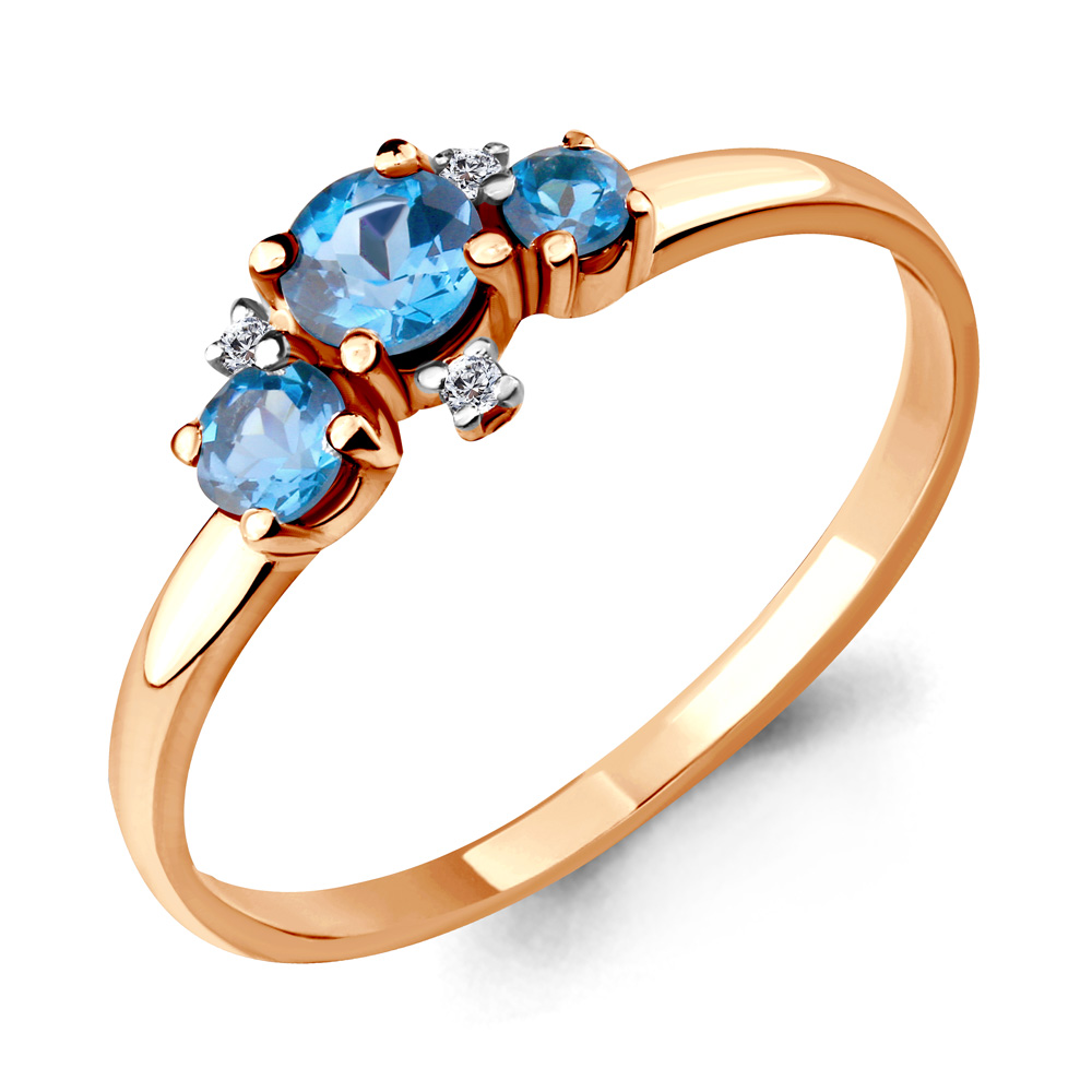 6535605 Кольцо из Золота с топазами свисс блю, фианитами