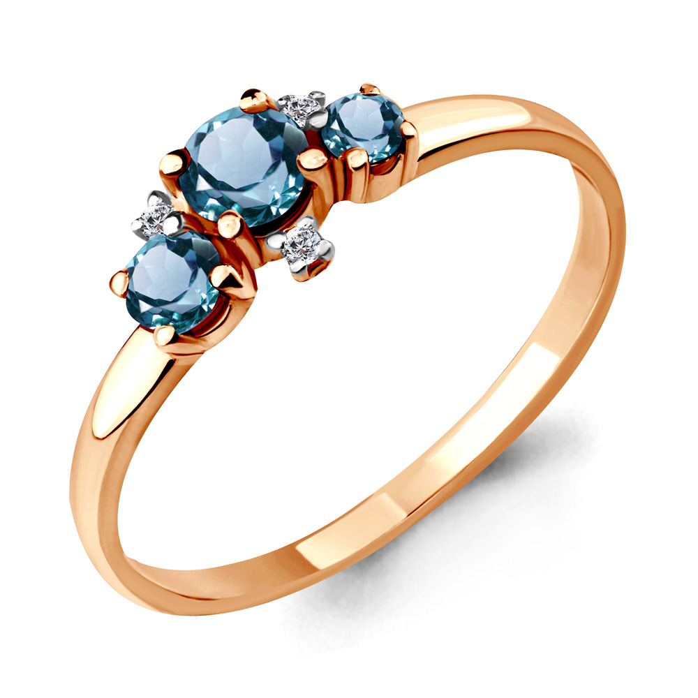 6535608 Кольцо из Золота с топазами лондон блю, фианитами