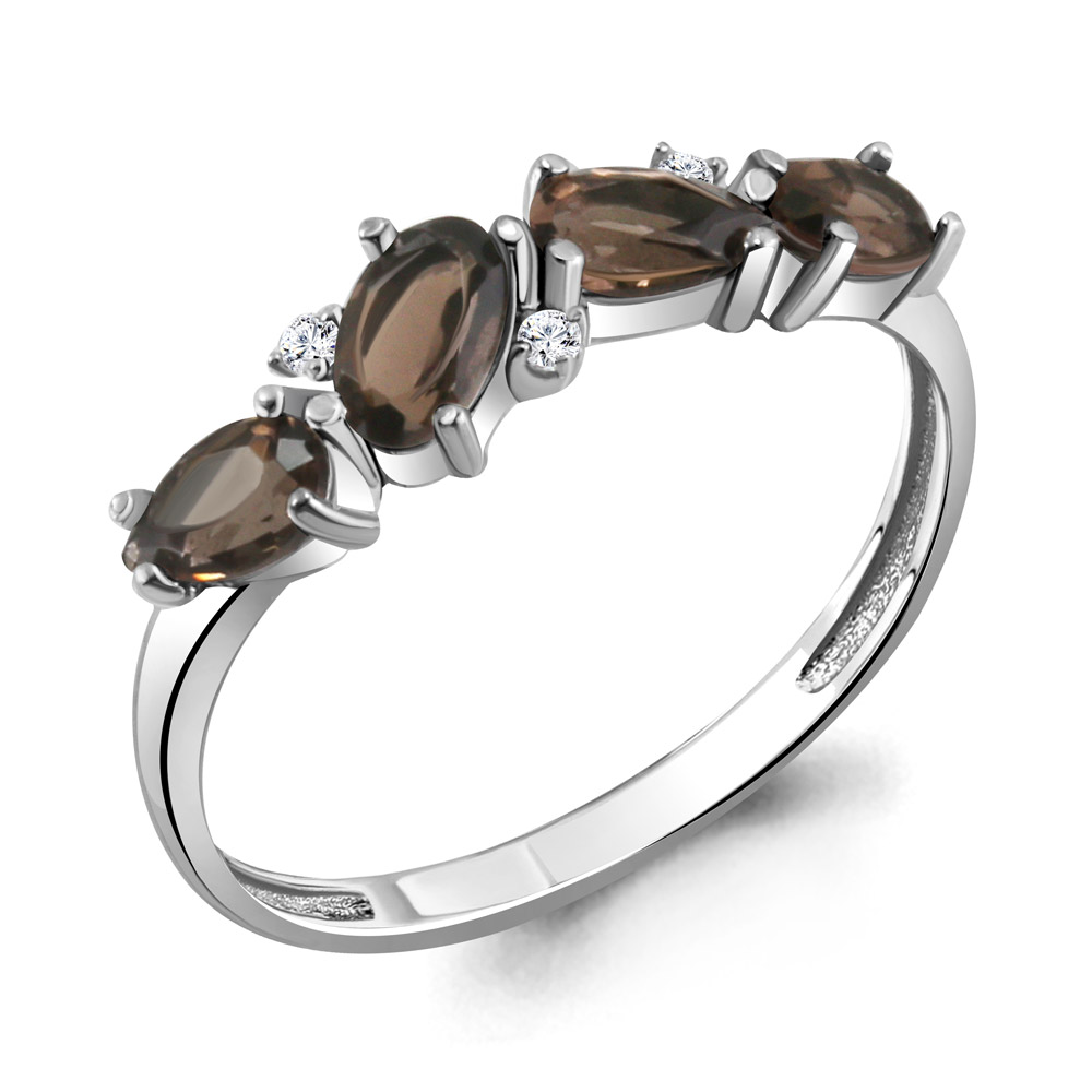 6535801А Кольцо из Серебра с кварцами дымчатыми, фианитами