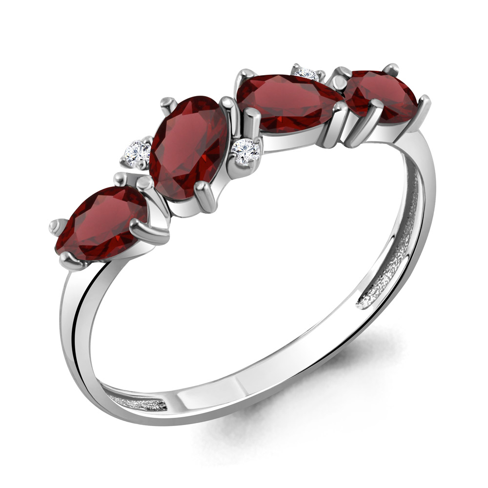 6535803А Кольцо из Серебра с гранатами, фианитами