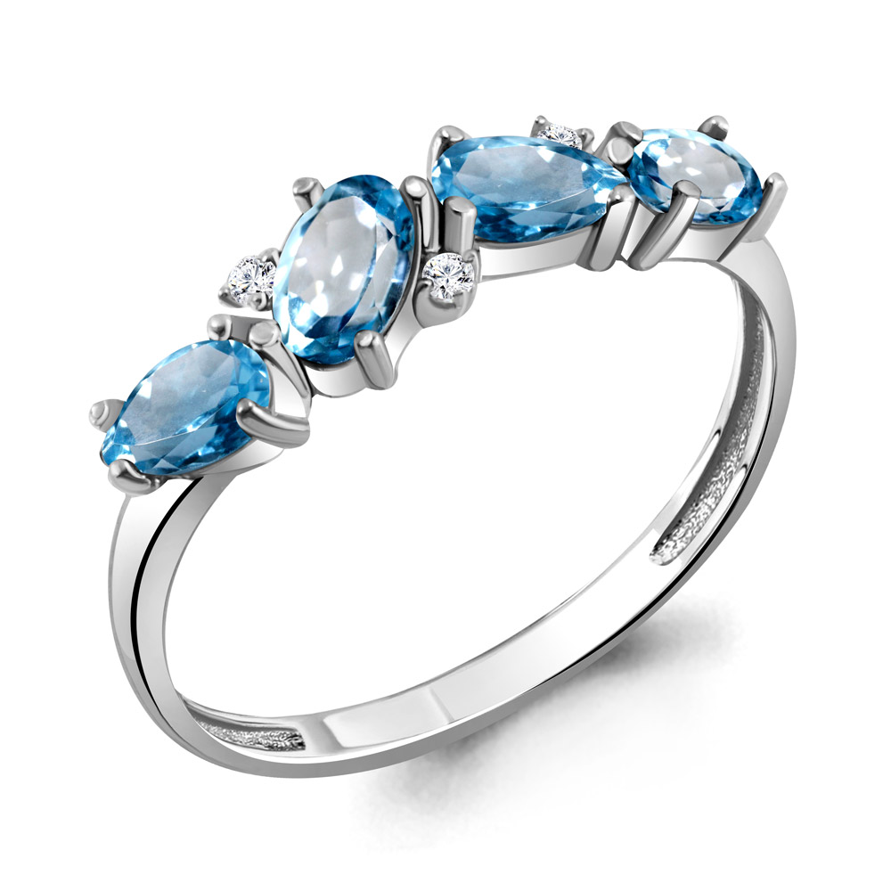 6535805 Кольцо из Серебра с топазами свисс блю, фианитами