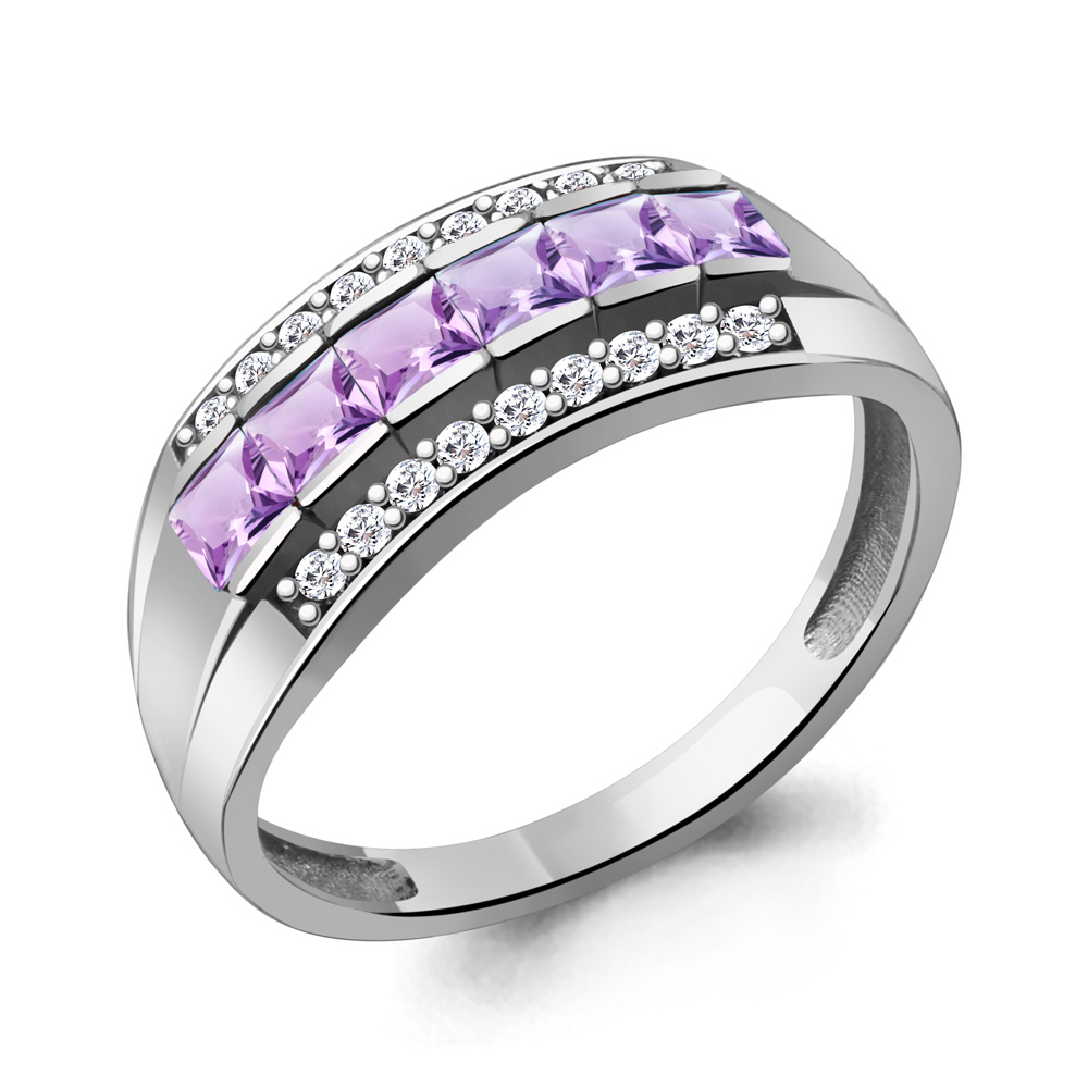6536404А Кольцо из Серебра с аметистами, фианитами