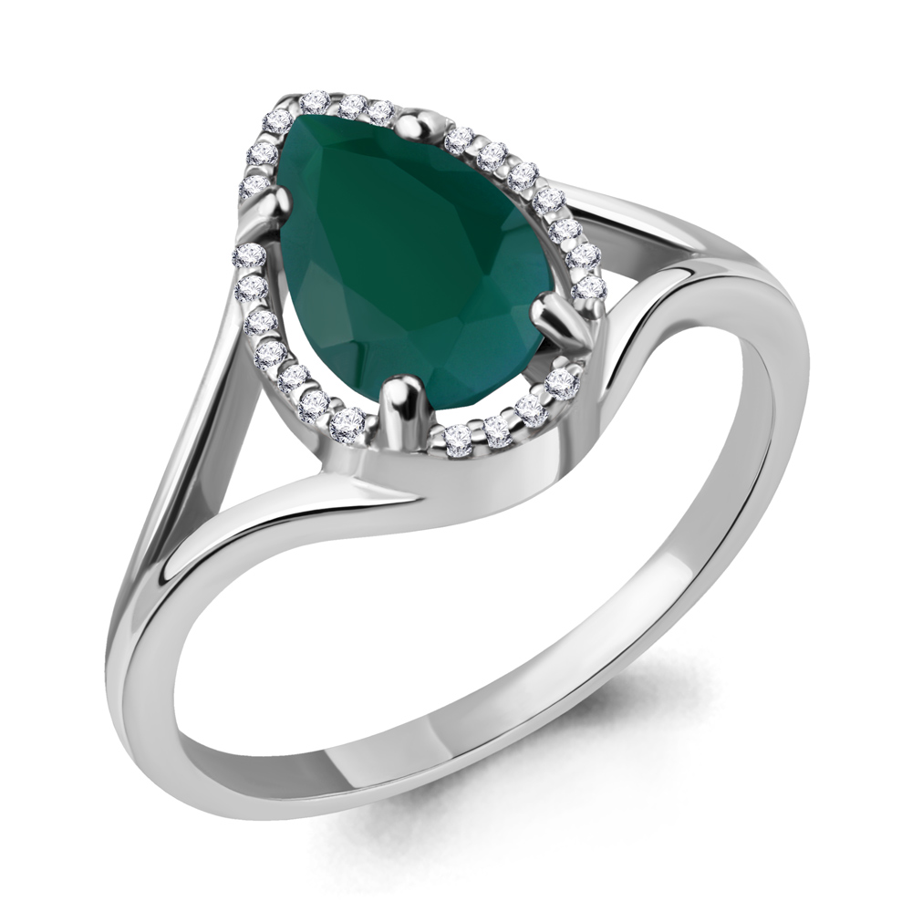 6539109А Кольцо из Серебра с агатом, фианитами