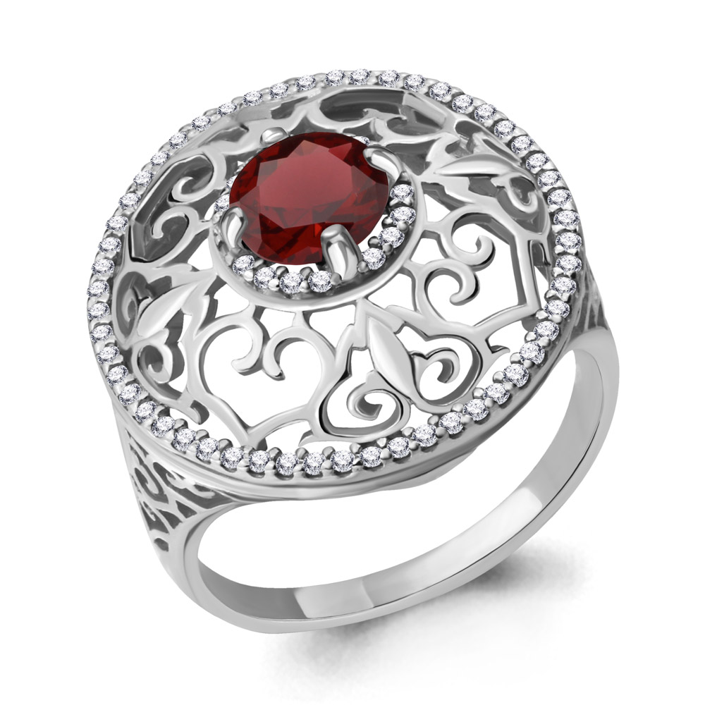 6539303А Кольцо из Серебра с гранатом, фианитами