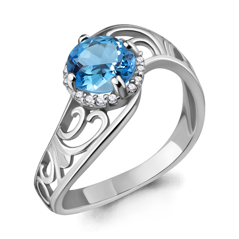 6539405А Кольцо из Серебра с топазом свисс блю, фианитами
