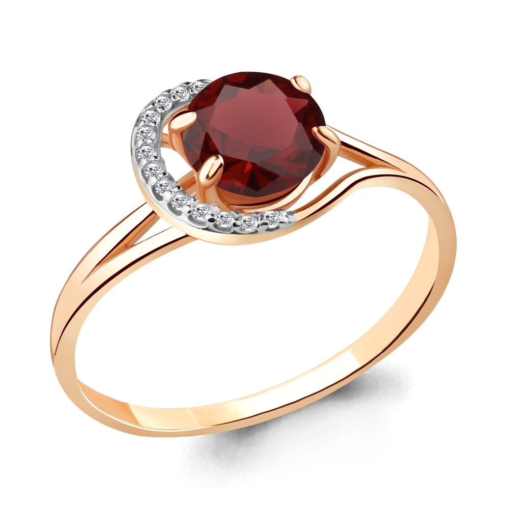 6539603А Кольцо из Золота с гранатом, фианитами