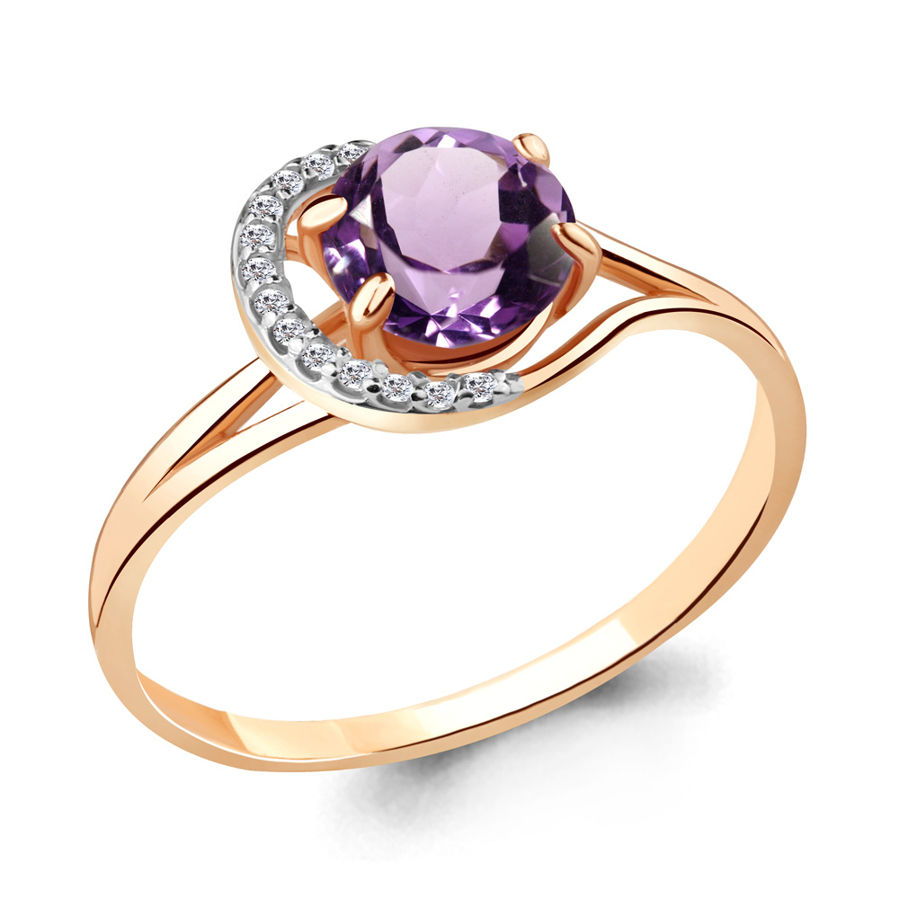 6539604А Кольцо из Золота с аметистом, фианитами