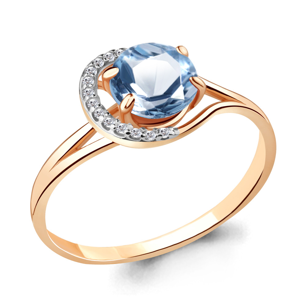 6539605А Кольцо из Золота с топазом свисс блю, фианитами