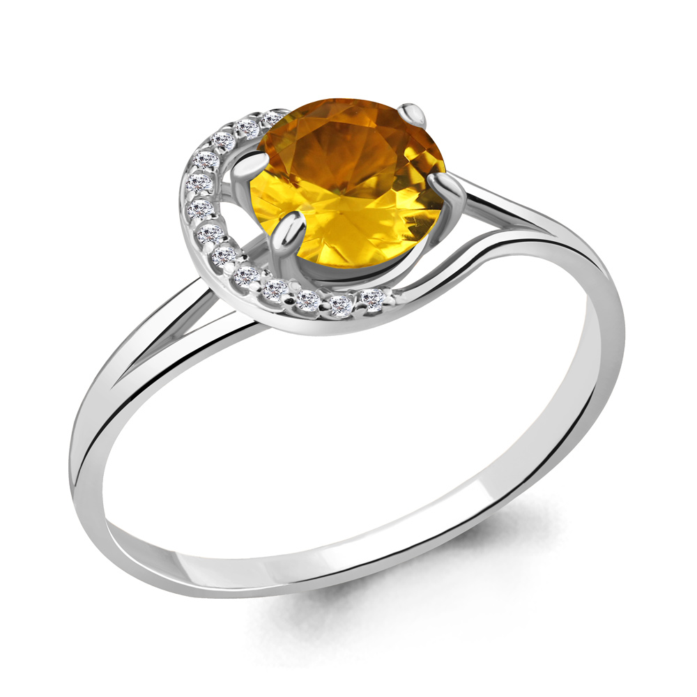 6539606А Кольцо из Серебра с фианитами, цитрином