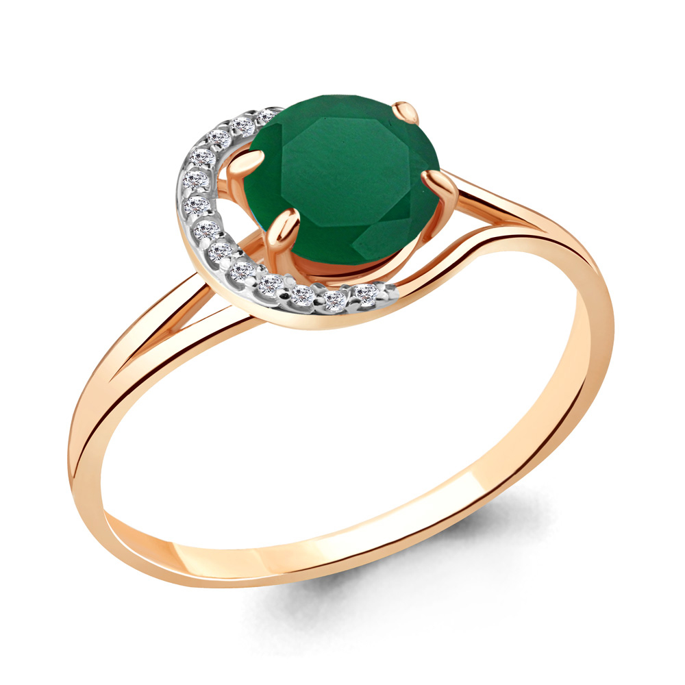 6539609А Кольцо из Золота с агатом, фианитами