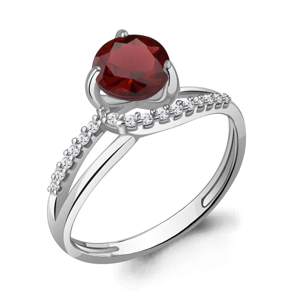 6541203А Кольцо из Серебра с гранатом, фианитами