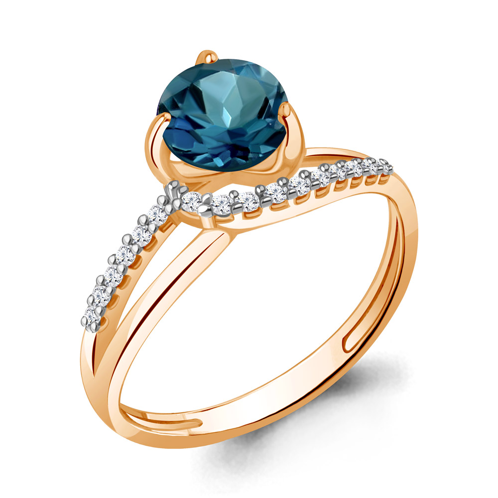 6541208А Кольцо из Золота с топазом лондон блю, фианитами